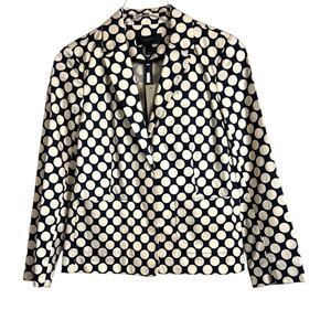 J.Crew Blazer Jacket 98% Cotton Navy Blue with Cream Polka Dots Women’s Size 4